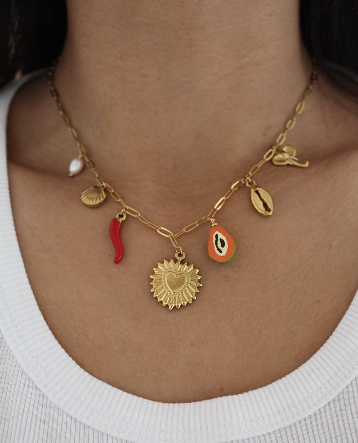 Collier breloques Papaye